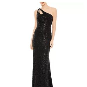 NWT Ieena For Mac Duggal Black Sequin One-Shoulder Dress Size 0‎